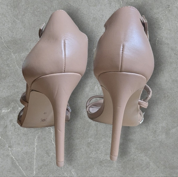 NWOT "Imperfect" BCBGeneration Nude Rhinestone Strappy Stiletto Heels – Size 9 - Picture 6 of 12